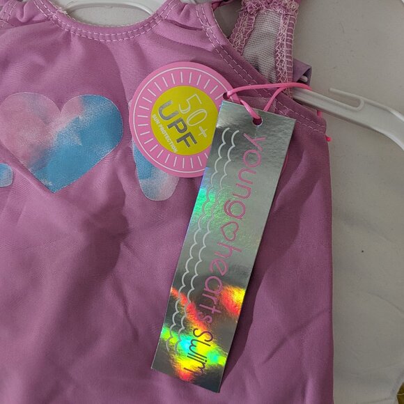 SET OF 2 PIECE SWIMSUITS BY YOUNG HEARTS SWIM GIRLS 2T "LOVE" Pink CLOUDS - Picture 4 of 6